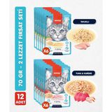 Wanpy 12LI Karışık Yetişkin Kedi Yaş Maması 2 Lezzet Ton Karides & Tavuk Premium Kalite 12 x 70 gr