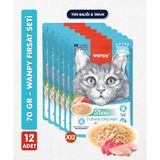Wanpy 12LI Karışık Yetişkin Kedi Yaş Maması 2 Lezzet Ton & Tavuk Premium Kalite 12 x 70 gr