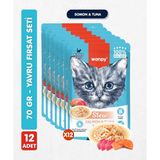 Wanpy 12li Yavru Kedi Yaş Maması Somon & Ton Balıklı Premium Kalite 12 x 70 gr