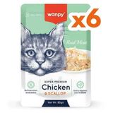 Wanpy 6x85 gr Super Premium Pouch Tavuklu ve Deniz Taraklı Yaş Kedi Maması