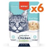 Wanpy 6x85 gr Super Premium Pouch Tavuklu ve Morina Balıklı Yaş Kedi Maması