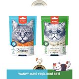 Wanpy Gerçek Tavuk Fileto Jerky Strips Yumuşak 80 gr & Kedi Çimi ve Tavuklu 20 gr Kedi Ödül Maması Seti
