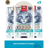 Wanpy Hairball Control Morina Balığı-Tavuk Kedi Krema Ödülü 5X14GR 3lü Set