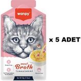 Wanpy Karidesli Ton Balığı Eti Çorbası 50 gr x 5 Kediler İçin Lezzetli Yaş Mama