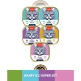 Wanpy Mousse Ton Balıklı Alutray & Ton Balıklı - Morina Balıklı Alutray & Ton Balıklı - Karidesli Alutray & Ton Balıklı - Tavuklu Alutray & Ton Balıklı - Somonlu Alutray Kedi Yaş Maması Seti 5X40 gr