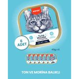 Wanpy Mousse Ton Balıklı & Morina Balıklı Alutray Kedi Yaş Maması 6x40 gr - 6’lı