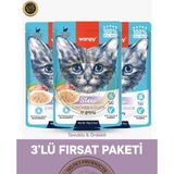 Wanpy Pouch Tavuk & Ördek Yavru Kedi Yaş Maması Seti 3x70 gr
