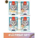 Wanpy Pouch Tavuk & Ton Balık - Karides & Ton Balık & Ton Balık - Tavuk Yetişkin Kedi Yaş Maması Seti 4x70 gr