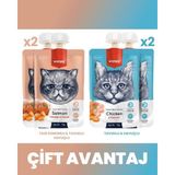 Wanpy Somon - Tavuk - Havuç & Tavuk - Havuç Kedi Et Ezmesi Kedi Ödül Maması Seti 4x90 gr - 4x90gr