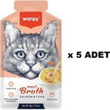 Wanpy Somon & Ton Balığı Eti Çorbası 50 gr x 5 Kediler İçin Lezzetli Yaş Mama