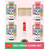 Wanpy Ton & Ton - Karides Çorba 50 gr & Karışık Kedi Krema Ödül Maması 10x14 gr & Krema Kaşığı - Kedi Ödül Maması Seti - 1 Adet