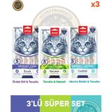 Wanpy Urinary Care - Üriner Sistem Destek Ördek - Tavuk & Kidney Health - Böbrek Sağlığı Desteği Tavuk - Sebze & Morina Balık - Tavuk Kedi Krema Ödül Maması Seti 3 Adet - 5x14gr