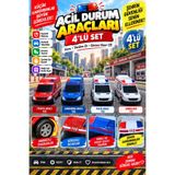 wappa 4'LÜ SET ACİL DURUM ARAÇLARI, OYUNCAK ARABA İtfaiye Arabası, Jandarma Arabası, POLİS Arabası, Oyuncak Ambulans
