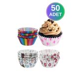 WAPPA 50 ADET Muffin Kağıdı Kek Kalıbı Desenli