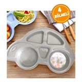 Wappa Bebekler İçin Gri Araba Figürlü 4 Bölmeli Mama Tabağı Ergonomik Tasarıma Sahip
