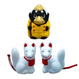 Waraku Fuuka Japon Geleneksel Seramik Figür Heykelcik Dekorasyon Bebek Heykeli Seti İyi Şanslar için (Yokai 2 Tilki, 1 Karga)