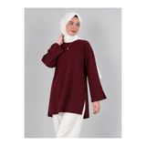 Warasiva Kadın Bordo Oversize Modal Kumaş Yırtmaç Detaylı Bisiklet Yaka Tesettür Tunik