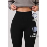 Warasiva Kadın Siyah Kışlık Içi Polarlı Yüksek Bel Toparlayıcı Korseli Interlok Çelik Örme Tayt - 3XL - 00-Siyah