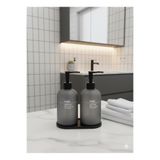 WARDY 2`li Standlı Cam Sıvı Sabunluk Seti Siya Bambu Standlı 500+500 ml.