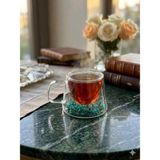 Wardy Çift Çıdarlı Çiçekli Cam Bardak 250ML. - Su Yeşili