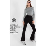 Warm bootcut geniş paça lastikli şardonlu kışlık dalgıç kadın pantolon