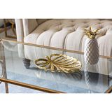 Warm Design Gold Yaprak Desenli Dekoratif Metal Tepsi 29X25 cm Sehpa Kahve Sunum Tepsisi Ev Dekoru