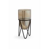 Warm Design Siyah-Kahverengi Dekoratif Metal Standlı Cam Sütun Mumluk Modern Siyah-Kahverengi