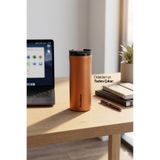 WarmShield Özel Seri Platin Turuncu Çift Katmanlı Paslanmaz Çelik Termos Bardak 400 Ml Kahve Ve Çay Termosu