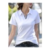 warn Kadın Polo Yaka Patlı Şeritli Kısa Kollu Body T-Shirt Yazlık Likralı Dar