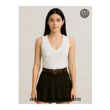 warn Likralı Kadın Kolsuz V Yaka Body T-Shirt Slim Fit Siyah Beyaz Yazlık Kumaş