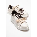 WARRON Ekru Kahverengi Hakiki Deri Kadın Sneakers