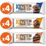 WaspCo Bitter Çikolata Kaplı Protein Bar Karma 36gr x 12 Adet (3 Çeşit)