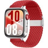 Watch Fit 3 / Fit 4 Uyumlu Solo Loop Örgü Kumaş Kordon – Metal Klipsli, Ayarlanabilir, Yumuşak ve Hafif Bileklik - Kırmızı