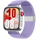 Watch Fit 3 / Fit 4 Uyumlu Solo Loop Örgü Kumaş Kordon – Metal Klipsli, Ayarlanabilir, Yumuşak ve Hafif Bileklik - Lila