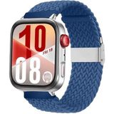 Watch Fit 3 / Fit 4 Uyumlu Solo Loop Örgü Kumaş Kordon – Metal Klipsli, Ayarlanabilir, Yumuşak ve Hafif Bileklik - Mavi