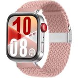 Watch Fit 3 / Fit 4 Uyumlu Solo Loop Örgü Kumaş Kordon – Metal Klipsli, Ayarlanabilir, Yumuşak ve Hafif Bileklik - Pembe