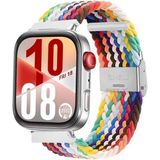 Watch Fit 3 / Fit 4 Uyumlu Solo Loop Örgü Kumaş Kordon – Metal Klipsli, Ayarlanabilir, Yumuşak ve Hafif Bileklik - Rainbow