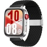 Watch Fit 3 / Fit 4 Uyumlu Solo Loop Örgü Kumaş Kordon – Metal Klipsli, Ayarlanabilir, Yumuşak ve Hafif Bileklik - Siyah