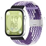 Watch Fit 3 ve Fit 4 Uyumlu Solo Loop Örgü Kumaş Kordon – Metal Klipsli, Ayarlanabilir, Yumuşak ve Hafif Bileklik - Mor Kamuflaj