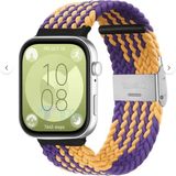 Watch Fit 3 ve Fit 4 Uyumlu Solo Loop Örgü Kumaş Kordon – Metal Klipsli, Ayarlanabilir, Yumuşak ve Hafif Bileklik - Sarı - Mor