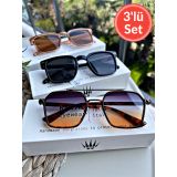 WATCHOFROYAL Üçlü Set Degrade&Rose&Siyah Güneş Gözlüğü Kadın & Erkek UV400 Cam Orjinal CE Belgeli