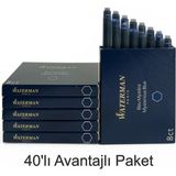 Waterman Dolma Kalem Kartuşu Mürekkebi Mavi - Siyah 40 Lı Paket - 40 Adet