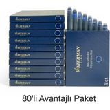 Waterman Dolma Kalem Kartuşu Mürekkebi Mavi - Siyah 80 Li Paket - 80 Adet