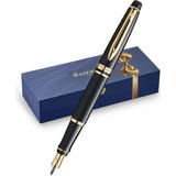 Waterman Expert Lake Siyah Altın Tasarımlı Dolma Kalem, Orta Kalınlıkta Uç, Mavi Mürekkep (S0951660) - Altın - Sarı
