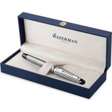 Waterman Expert Paslanmaz Çelik Krom Tasarımlı Dolma Kalem, Orta Kalınlıkta Uç, Mavi Mürekkep - Altın - Sarı