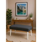 Waterybrook Bench Bank Puf - Keten - Beyaz Ahşap Ayaklı - Retro Modern Tasarım & Dekoratif Sehpa - Koyu Gri