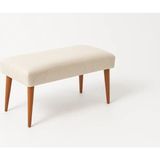 Waterybrook Bench Bank Puf - Keten - Ceviz Ahşap Ayaklı - Retro Modern Tasarım & Dekoratif Sehpa - Krem