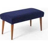 Waterybrook Bench Bank Puf - Keten - Ceviz Ahşap Ayaklı - Retro Modern Tasarım & Dekoratif Sehpa - Lacivert