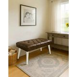 Waterybrook Bench Bank Puf - Suni Deri - Beyaz Ahşap Ayaklı - Retro Modern Tasarım & Dekoratif Sehpa - Acı Kahve