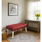 Waterybrook Bench Bank Puf - Suni Deri - Beyaz Ahşap Ayaklı - Retro Modern Tasarım & Dekoratif Sehpa - Kırmızı